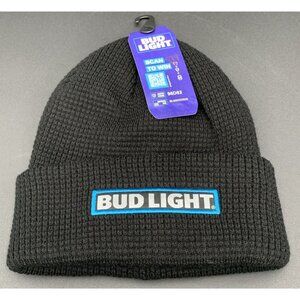 Bud Light Beer Knit Beanie Hat Cap Cuffed Black New Tags‎